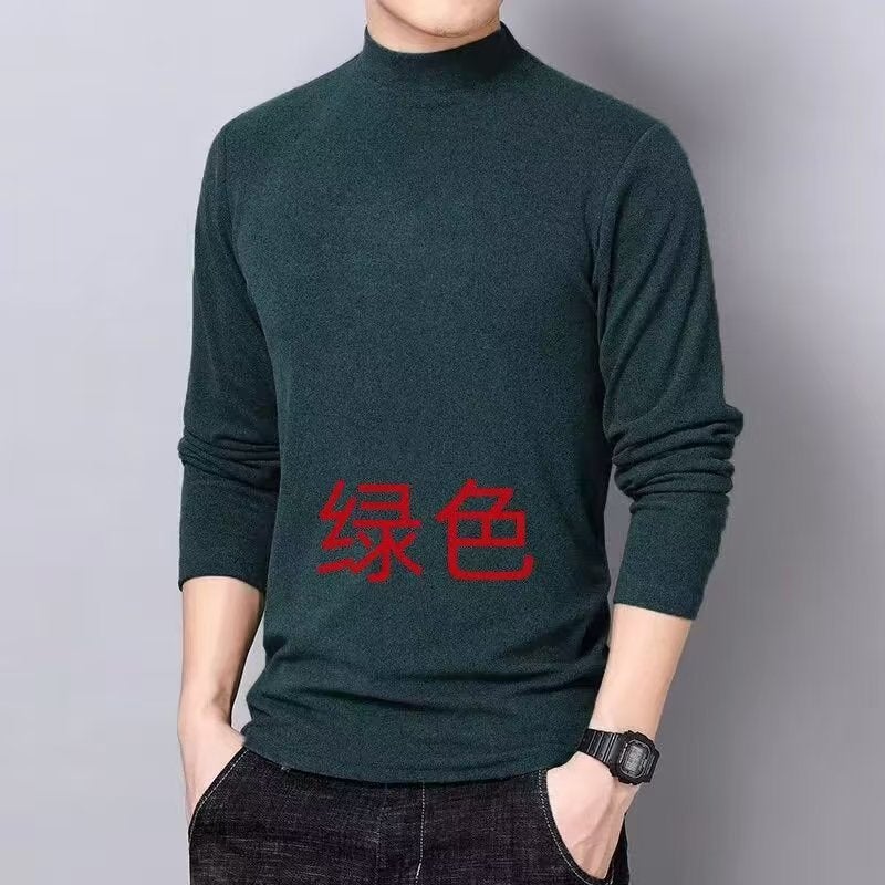 Winter German Velvet Solid Color Long-Sleeved T-Shirt Warm Double-Sided Velvet Base Thickened Men'S Half-High Neck Inner Fashionable Underwear - Image 5